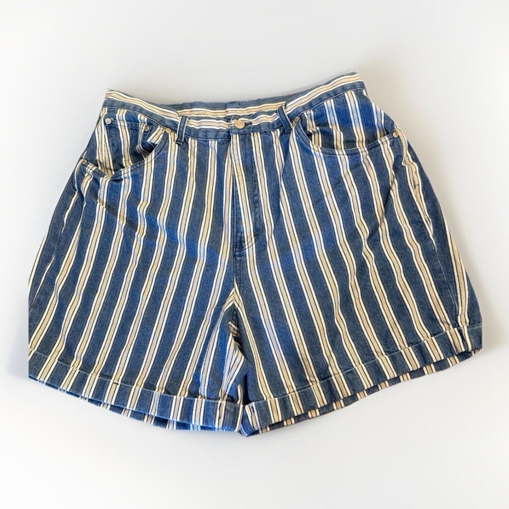 Vintage Gitano 90s High Rise Mom Denim Plus Striped Shorts Size 20
